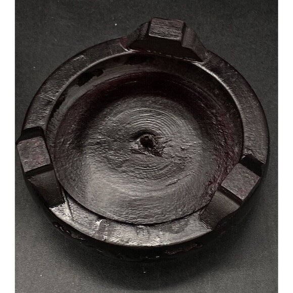 Red Cinnabar Carved Floral Decor 5 3/4' Vase on Wood Base - Picture 9 of 11